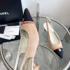 cc slingback pumps 45 beige seude black grosgrain point toe 582852