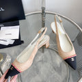 cc slingback pumps 45 beige seude black grosgrain point toe 582852