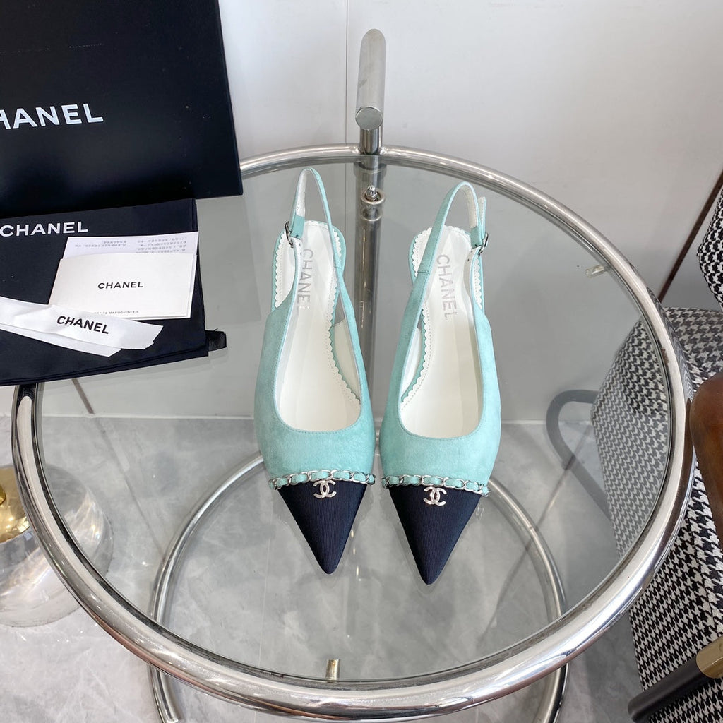 cc slingback pumps 45 sky blue seude black grosgrain point toe 582853