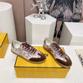 FENDI FLIGHT SNEAKER IN UMBER BROWN SUEDE AND LAMBSKIN