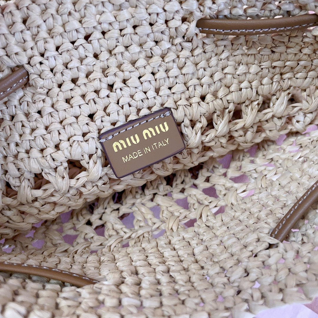 miu bucket bag 20cm beige woven fabric