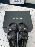 dad sandal mule black white tweed