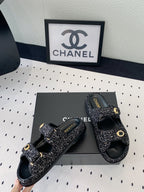 dad sandal mule black white tweed
