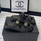 dad sandal mule black white tweed