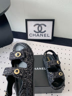 dad sandal black white tweed