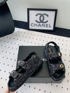 dad sandal black white tweed