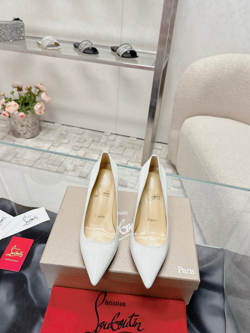 CL 25s Scepter Pumps 85mm White Patent Leather 446632