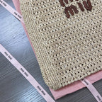 miu tote bag 38cm beige woven fabric