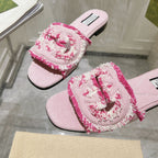 GG  Interlocking double G hollow slippers Neon pink