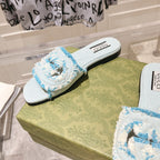 GG  Interlocking double G hollow slippers Baby Blue