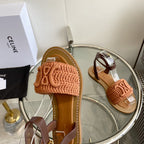 LYMPIA SANDAL IN BRONZE BROWN TRIOMPHE MACCRAMÉ COTTON AND TAN CALFSKIN