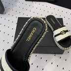 mule sandal white tweed black calfskin
