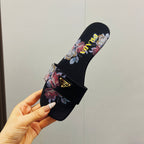 PRA PRINTED SLIDES SLIPPERS BLACK SATIN