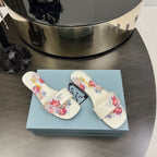 PRA PRINTED SLIDES SLIPPERS WHITE SATIN