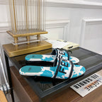 FENDI FLORAL SLIDES IN BLUE MIX WHITE FABRIC