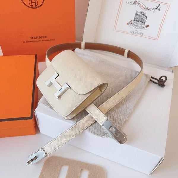 hm kelly belt 18mm with constance slim white epsom silver hardware