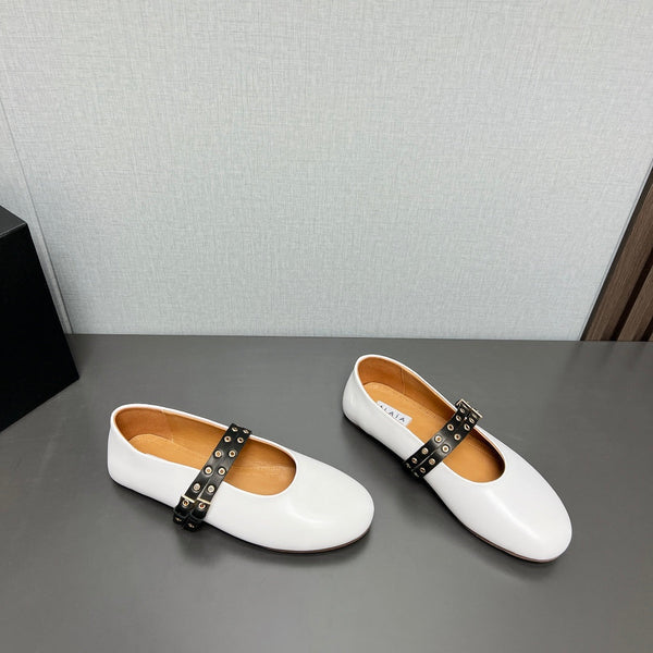 ALAIA MARY JANE SHOES IN WHITE LAMBSKIN SILVER HARDWARE