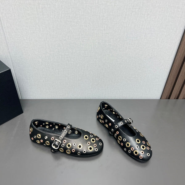 ALAIA MARY JANE SHOES IN BLACK LAMBSKIN GOLD MIX SILVER HARDWARE
