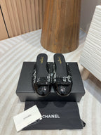 cc mule black tweed white sequin black patent calfskin