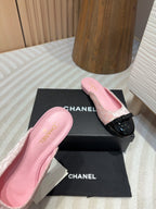 cc mule pink tweed sequin black patent calfskin