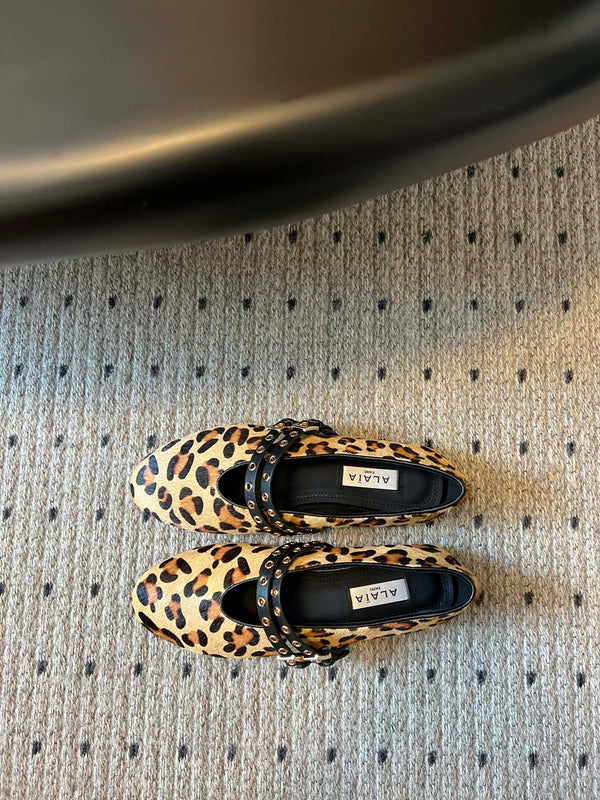 ALAIA MARY JANE SHOES IN LEOPARD ZP CUSTOM STRAW AND DENIM