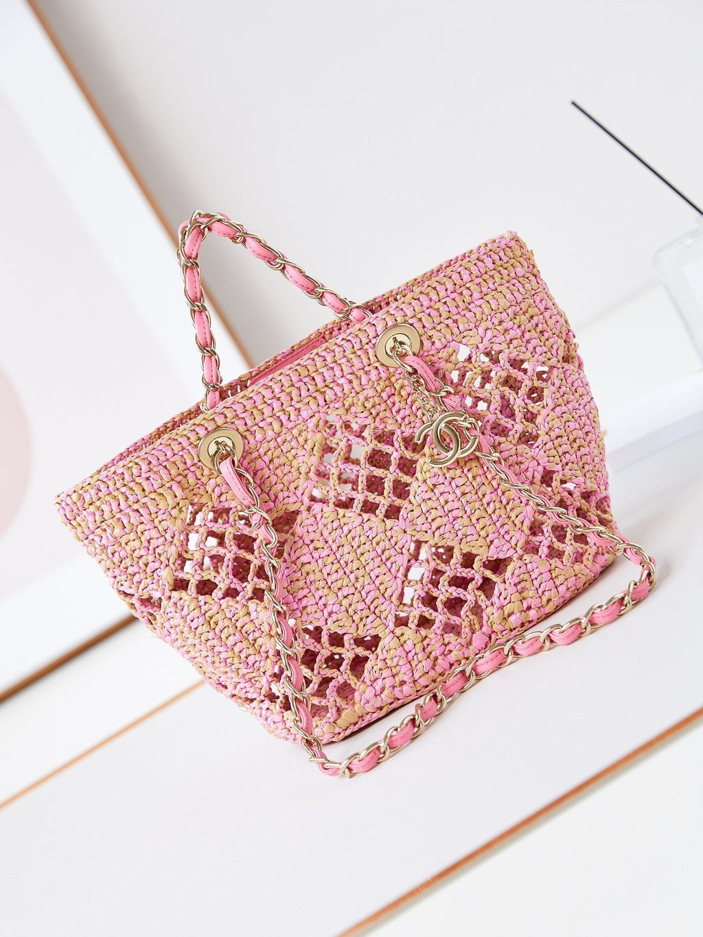 cc coco beach bag 32cm pink raffia