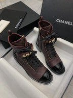 CC Short Boots 45mm In Brown Red Mix Black Quilted Lambskin And Glossy Cowhide 950033