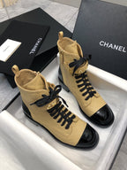 CC Short Boots 45mm In Light Yellow Mix Black Quilted Lambskin And Glossy Cowhide 950039