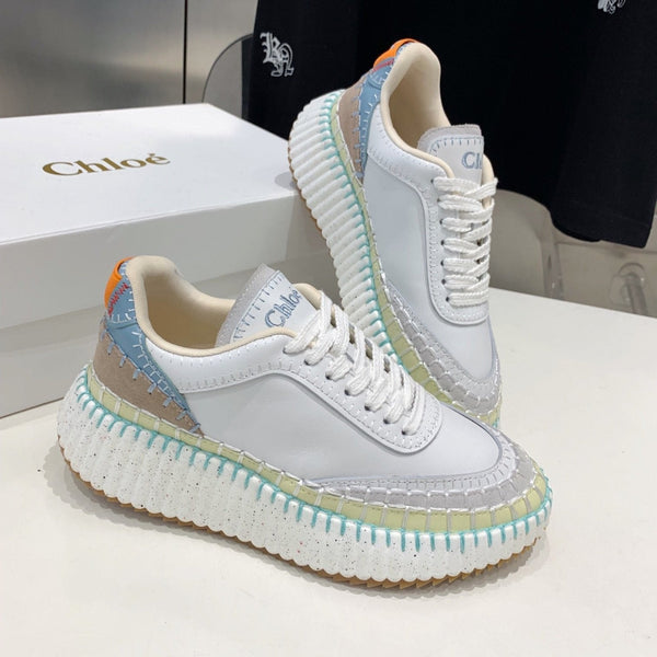 CHLOÉ NAMA SNEAKER 5 CM IN WHITE MIX GREEN CALFSKIN