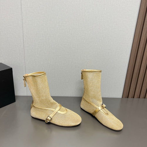 ALAIA SHORT BOOTS IN GOLD MESH FISHNET