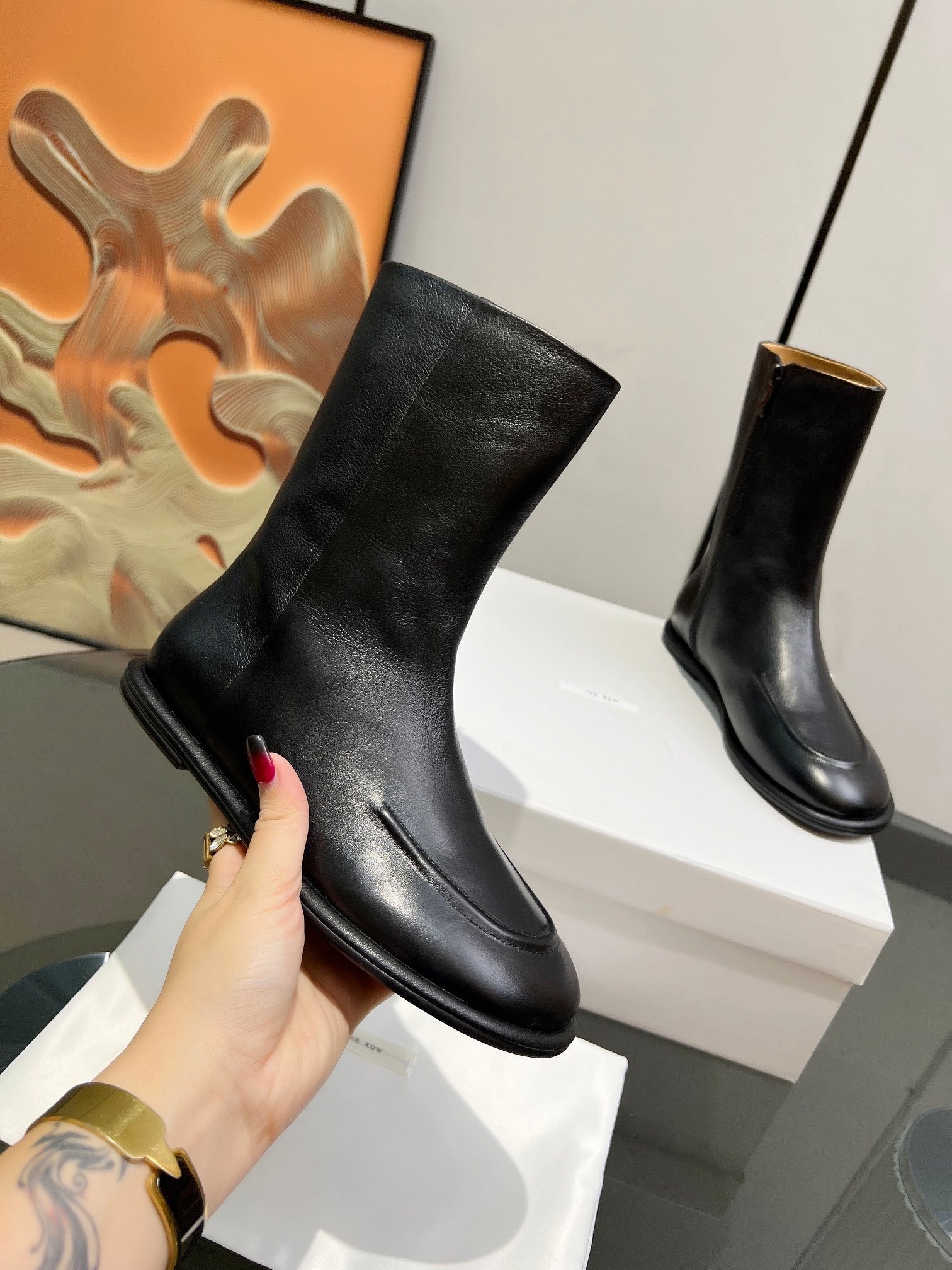 The Row Canal Boots Black Cowhide 455039