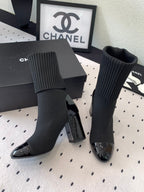CC Short Boots 85mm Black Wool Mix Glossy Cowhide 938068