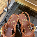 MARY-JANE VLOGO LOCKER SLINGBACK PUMPS CHOCOLATE BROWN SHEEPSKIN 60 MM