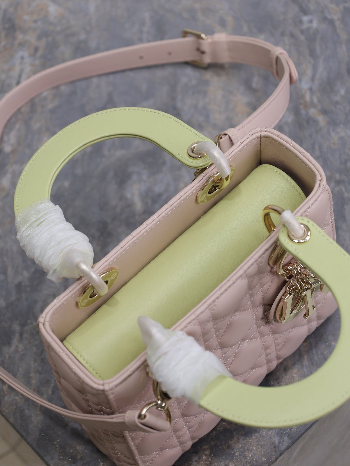 Lady Bag 17cm Pink Pale Green Lambksin