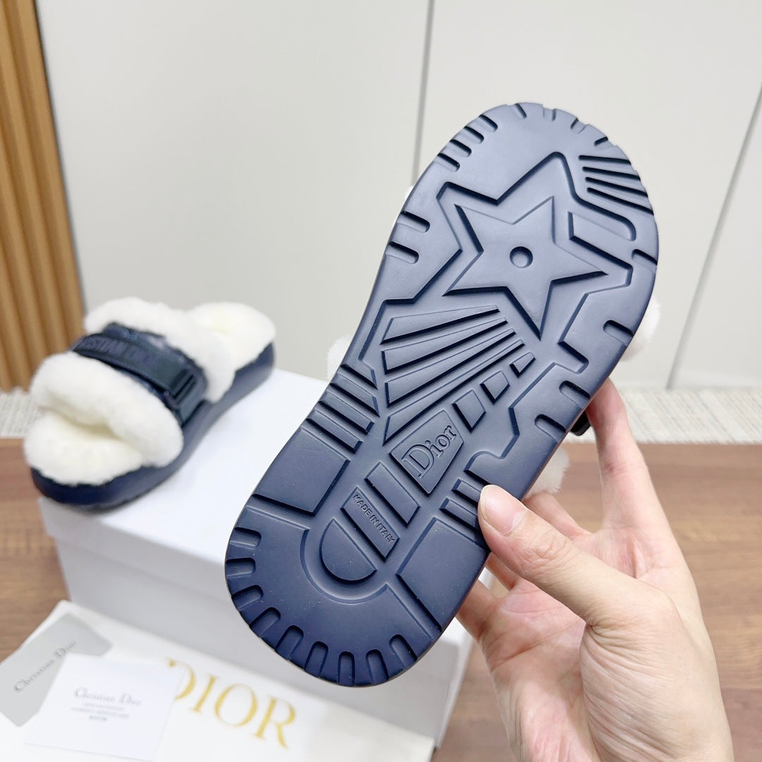 CD Dioriviera Dio(r)evolution Slide Deep Blue White Quilted Fleece Lining And Lambskin
