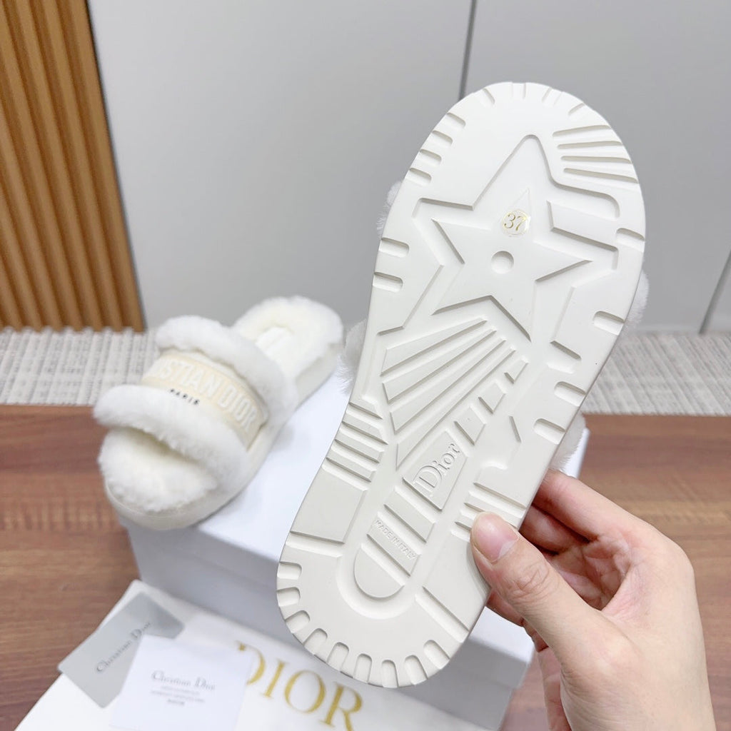 CD Dway Slide White Light Beige Fleece Lining And Canvas Fabric
