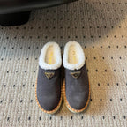Prada 25s Furry Half-Cover Slippers Gray Suede And Wool 538427
