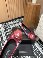 CC Ballet Flats Red Silk Flowers And Lambskin