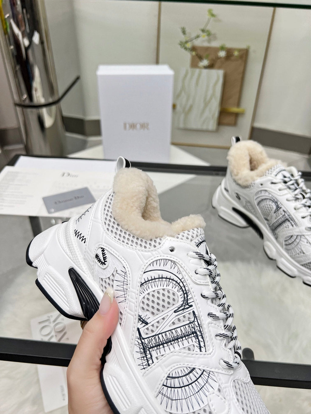 CD Chrono Sneaker White Black Wool Lining Mesh Fabric And Calfskin