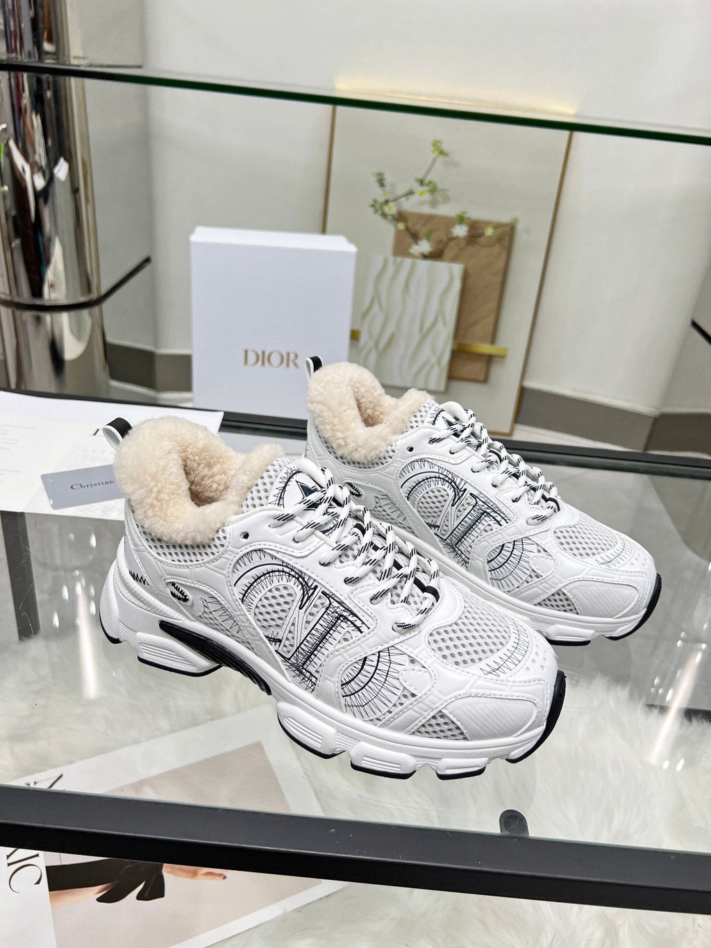 CD Chrono Sneaker White Black Wool Lining Mesh Fabric And Calfskin