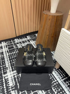 CC Mule 30mm In Black Wool Tweed And Lambskin Gold Hardware