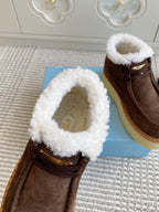 Prada Chukka Boots Coffee Brown Suede White Shearing 564159