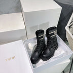 CD Major Ankle Boots Black White Calfskin And Fabric Canvas