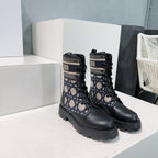 CD Major Ankle Boots Black Navy Blue Calfskin And Fabric Canvas
