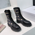 CD Major Ankle Boots Black Navy Blue Calfskin And Fabric Canvas