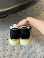 Prada 25s Mid-Top Sneaker Black Suede And Wool 538435