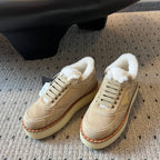 Prada 25s Mid-Top Sneaker Beige Suede And Wool 538436