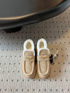 Prada 25s platform ankle boots beige suede and wool 538438