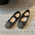 Miu 26s Ballerina Flats In Black Mesh Calfskin With Rhinestones