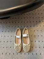 Miu 26s Ballerina Flats In Light Beige Mesh Calfskin With Rhinestones